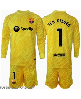 Günstige Barcelona Ter Stegen #1 Torwart Heimtrikotsatz Kinder 2024-25 Langarm (+ Kurze Hosen)